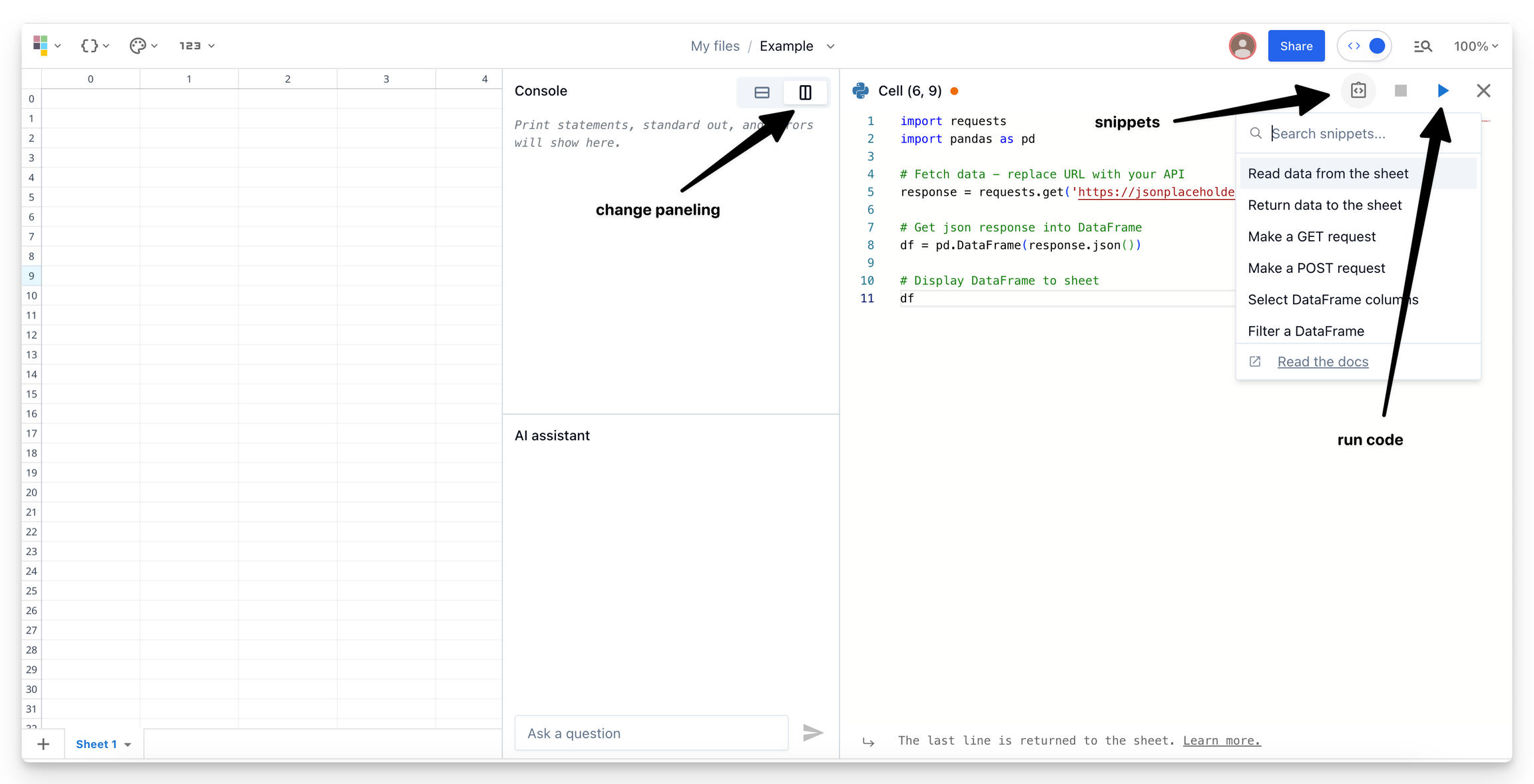 Code editor panels.